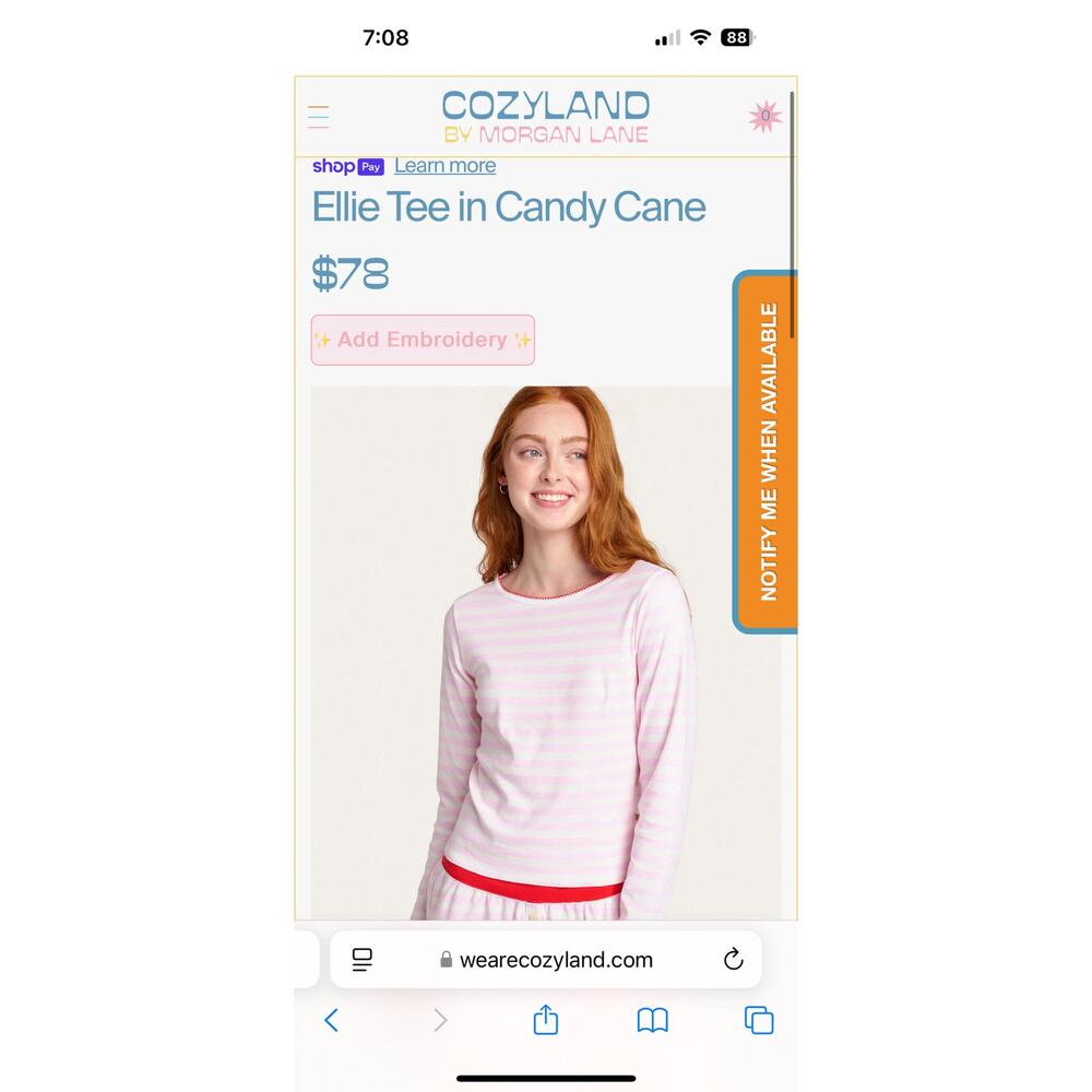 Cozyland by Morgan Lane Striped Ellie Tee in Candy Cane